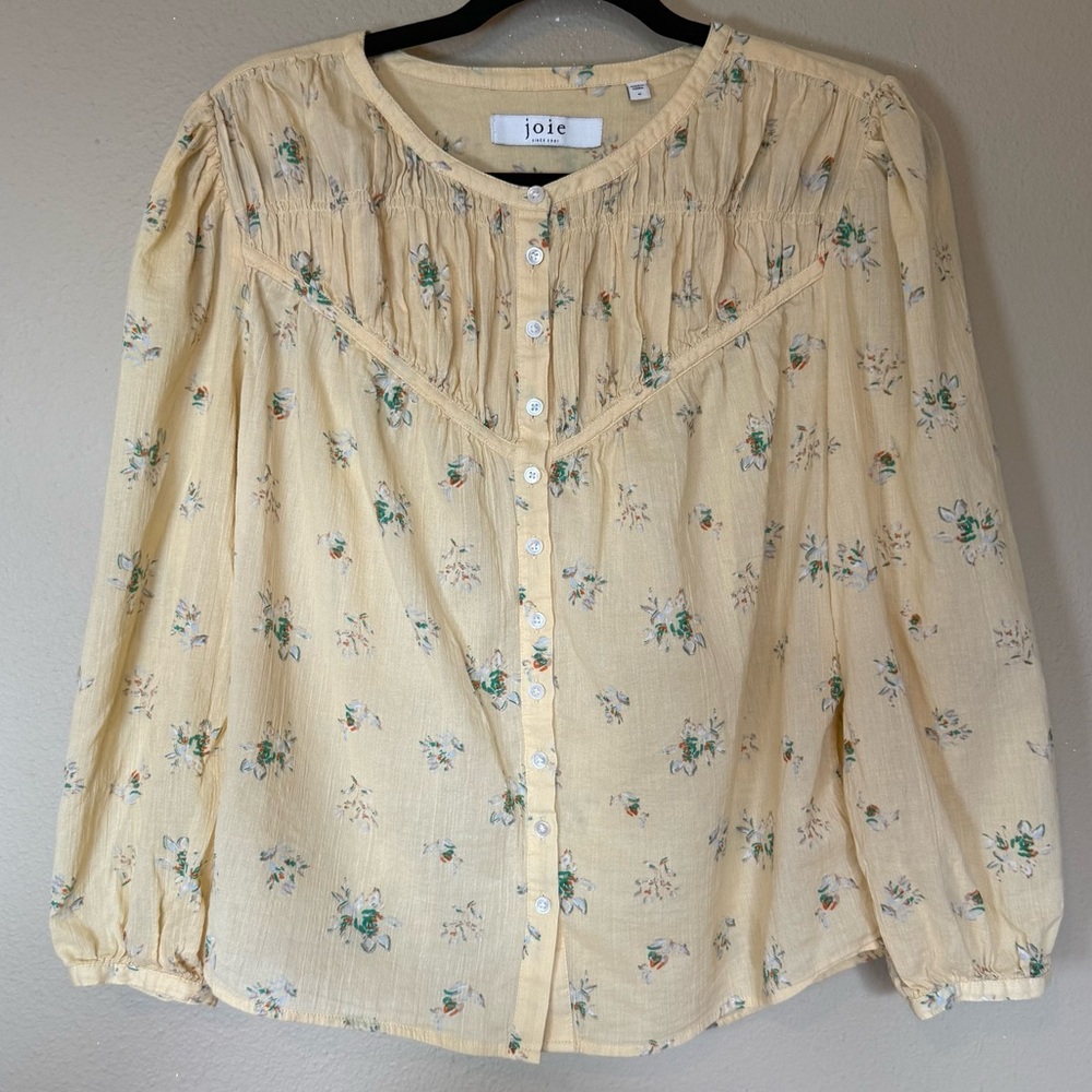 JOIE Fanning Long Sleeve Cotton Floral Top Butter Yellow Size Medium - Picture 2 of 6